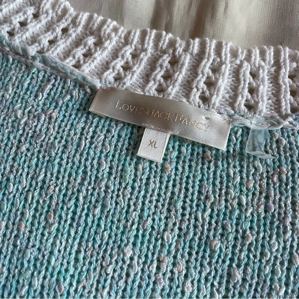 LoveShackFancy- Cotton Candy Geneve Crop Knit Sweater Cardigan Baby Blue Size XL